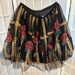 Rachel Allen‎ Witchy Fairy Grunge Whimsigoth Black Rose Chain Baroque Sz 6 Skirt